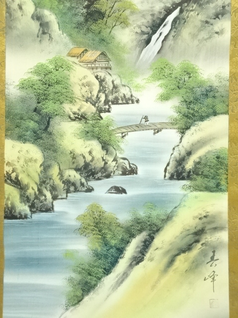 道具 ] - 道具 春峰筆 彩色山水 肉筆絹本掛軸 | ネットショップ圭